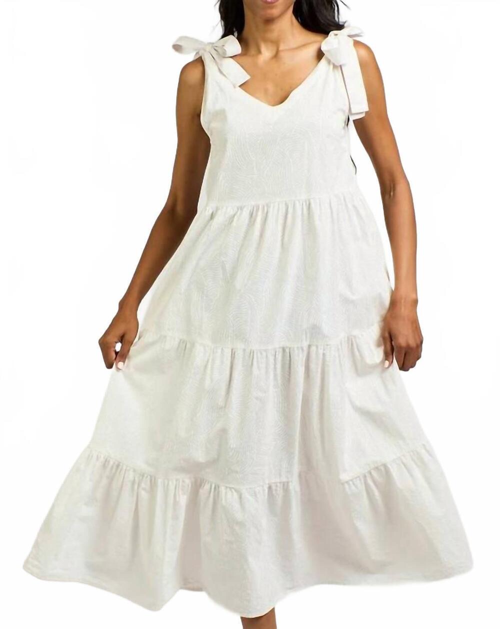 NEW MATA TRADERS lorelei tiered maxi dress in white waves